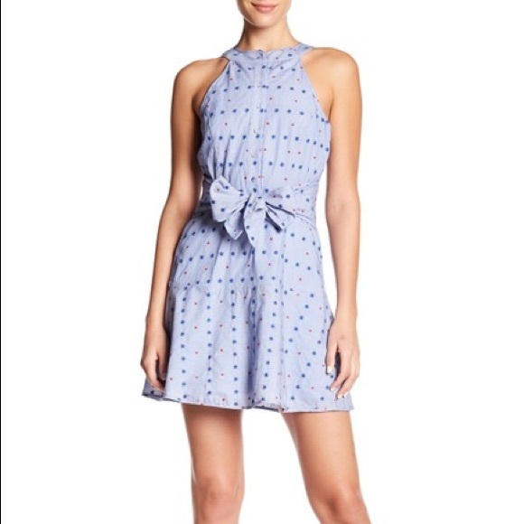 Blue Stars & Dots Tie Waist Casual Dress Size XS - Picture 2 of 4